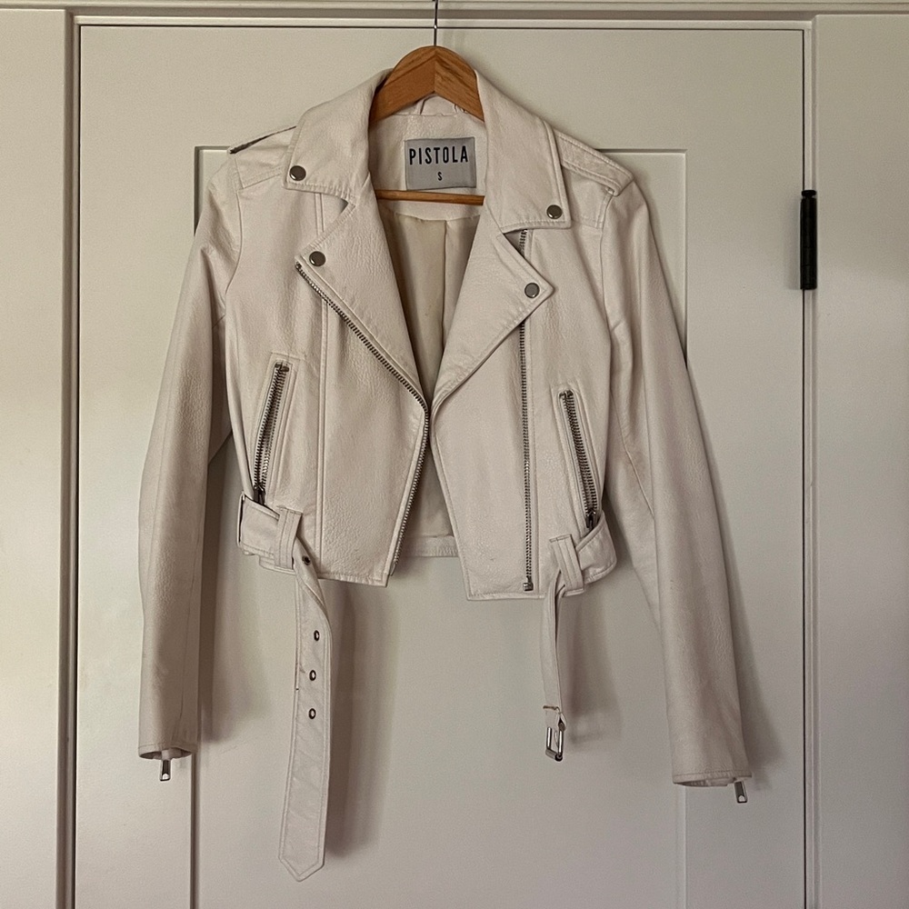 Pistola White Faux Leather Jacket